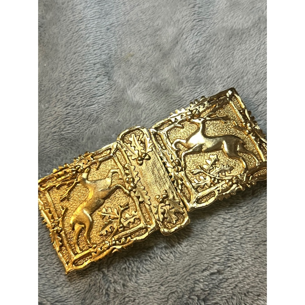 Vintage Gold Tone Deer Forest Scene Belt Buckle Interchangeable 1 Inch Belt